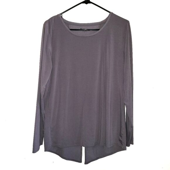 Athleta Essence Long Sleeve Semi Fit Top Flagstone Gray Tie Back Large - Picture 1 of 10